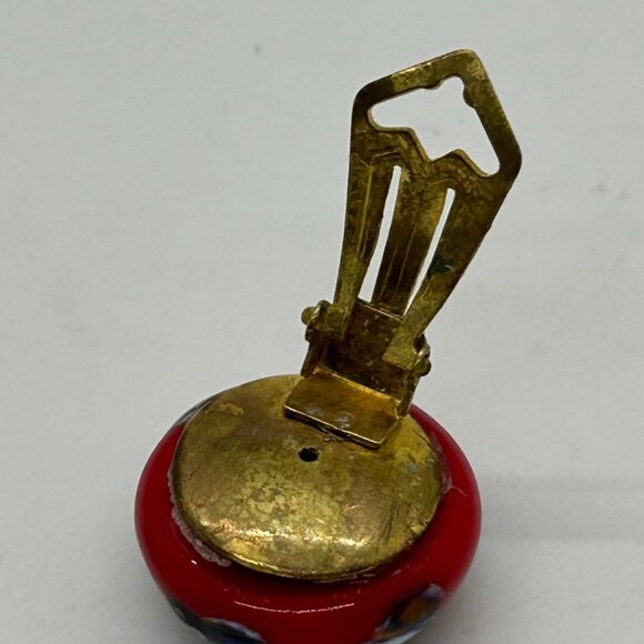 Vintage Red Venetian Glass Clip-On Earrings With Gold Tone Backs 3/4" Diameter - Picture 9 of 16